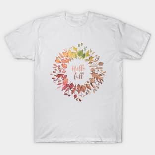 Hello Fall colorful leaves art. T-Shirt